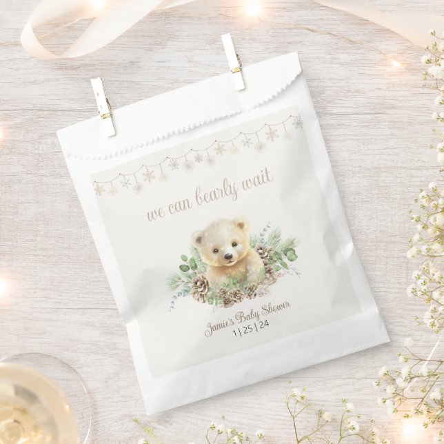 Cute Polar Bear Cub Bearly Wait Winter Baby Shower Favour Bag (Clipped)