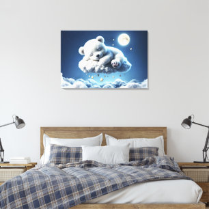 Cute Polar bear cub beauty fluffy clouds Canvas Print