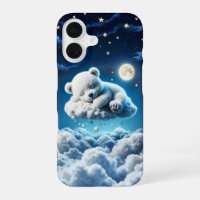 Cute Polar bear cub beauty fluffy clouds