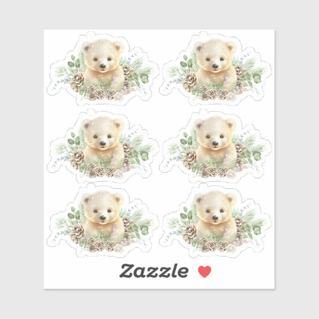 Cute Polar Bear Cub Custom-Cut Vinyl Sticker (Sheet)