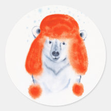 Cute Polar Bear Cub in Red Winter Hat Christmas