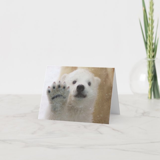Cute Polar Bear Cub Waving Holiday Card (Front)