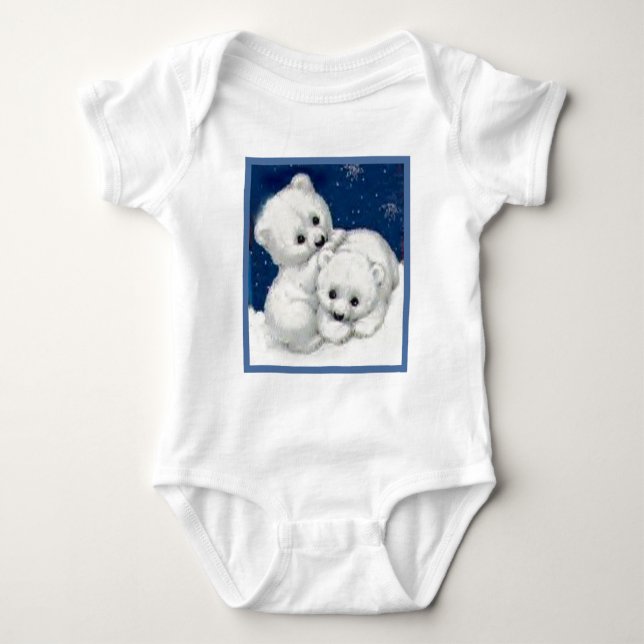 Cute Polar Bear Cubs Baby Bodysuit (Front)