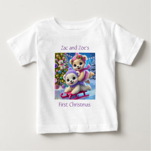 Cute Polar Bear Cubs on Sled Baby T-Shirt