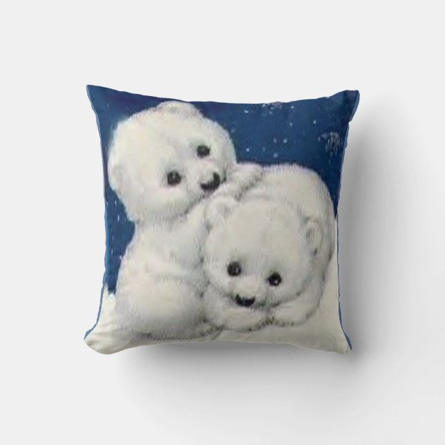 Cute Polar Bear Cubs Throw Pillow (Front)