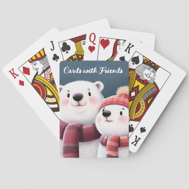 Cute Polar Bear Cubs Wearing Scarves Playing Cards (Back)
