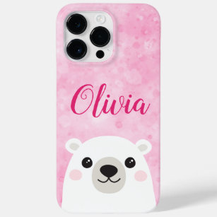 Cute polar bear custom name pink Case-Mate iPhone 14 pro max case