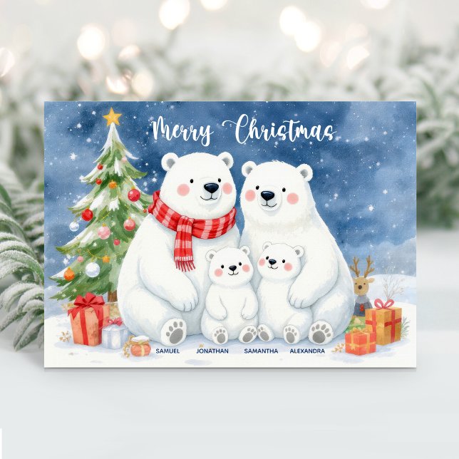 Cute Polar Bear Family Name Christmas Card (Creator Uploaded)