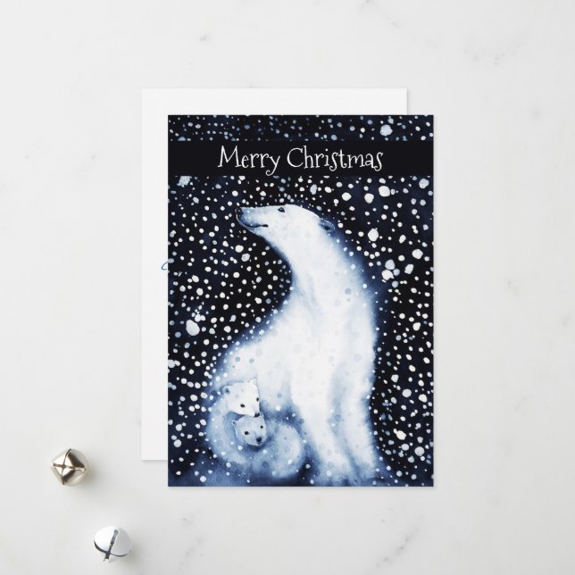 Cute Polar Bear Family Snowy Winter Christmas Holiday Card (Front/Back In Situ)