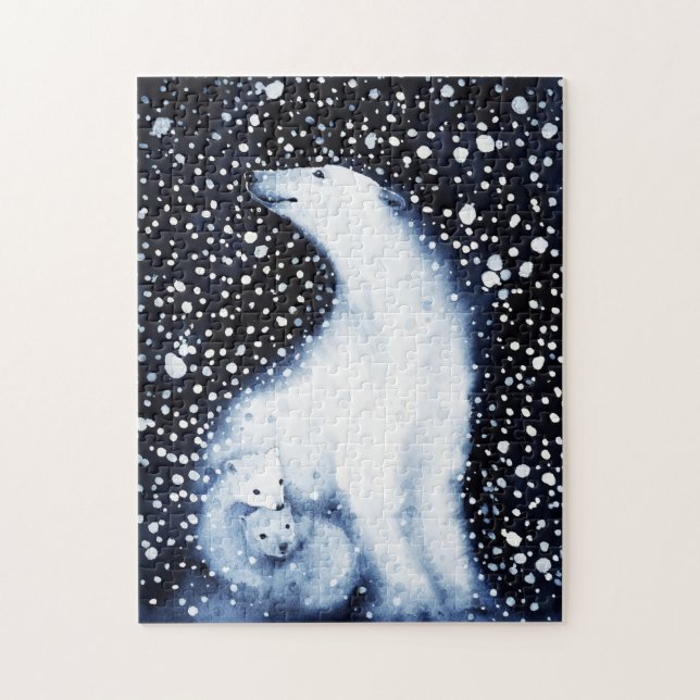 Cute Polar Bear Family Snowy Winter Christmas Jigsaw Puzzle (Vertical)