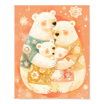 Cute Polar Bear Family Vertical Poster Wall Art