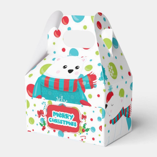 Cute polar bear family winter merry Christmas Favor Box (Front Side)