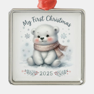 CUTE POLAR BEAR FOR MY FIRST CHRISTMAS METAL ORNAMENT