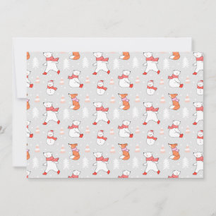 Cute Polar Bear Fox Snowman Pattern Holiday Card