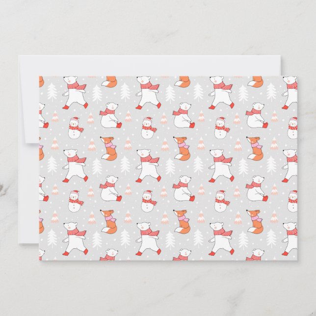 Cute Polar Bear Fox Snowman Pattern Holiday Card (Front)