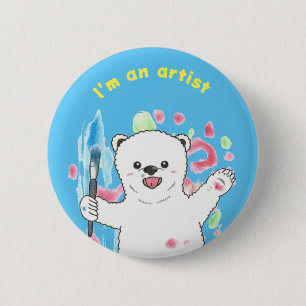 Cute Polar bear Fun Artist, Standard, 2¼ Inch Butt 2 Inch Round Button