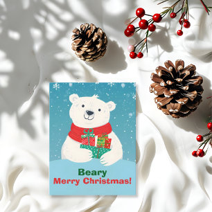 Cute Polar Bear Gifts & Playful Message Christmas Holiday Card