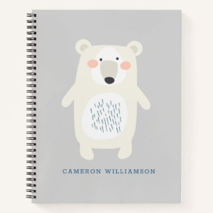Cute Polar Bear Grey Personalized School Notebook