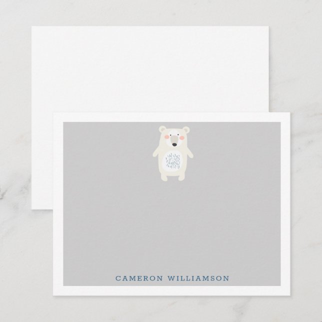 Cute Polar Bear Grey Personalized Stationery   Card (Front/Back)