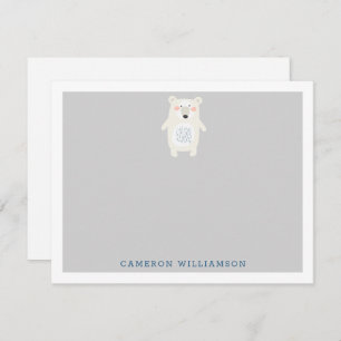 Cute Polar Bear Grey Personalized Stationery   Card