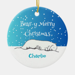 Cute Polar Bear Hand-Drawn Christmas Animal Ceramic Ornament