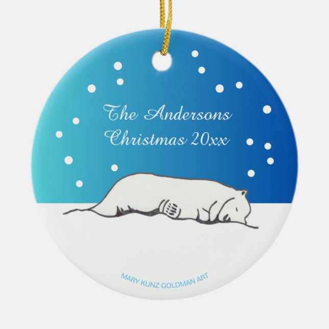 Cute Polar Bear Hand-Drawn Original Art Animal Ceramic Ornament (Front)