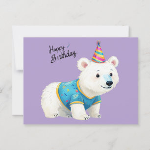 Cute Polar Bear Happy Birthday Party Hat Art Postcard
