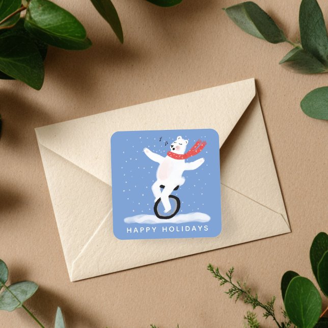 CUTE Polar Bear HAPPY HOLIDAYS Christmas CUSTOM  Square Sticker (CUTE Polar Bear HAPPY HOLIDAYS Christmas CUSTOM Square Sticker
)