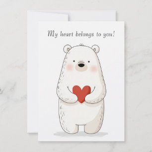 Cute Polar Bear Hugging a Red Heart - Love  Card