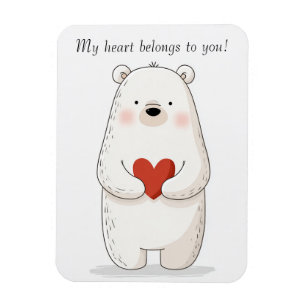 Cute Polar Bear Hugging a Red Heart - Love Magnet