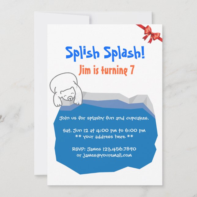 Cute Polar Bear & Ice Pool Birthday Invitation (Front)
