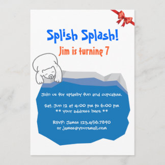 Cute Polar Bear & Ice Pool Birthday Invitation