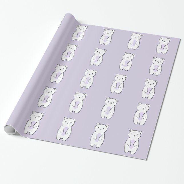 Cute Polar Bear Illustration Wrapping Paper (Unrolled)