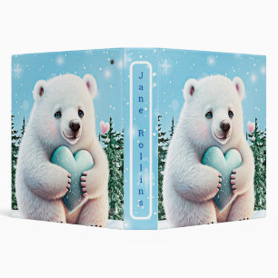 Cute Polar Bear in snow with Heart Personalized Binder