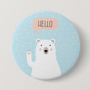 Cute Polar Bear in the Snow says Hello 3 Inch Round Button