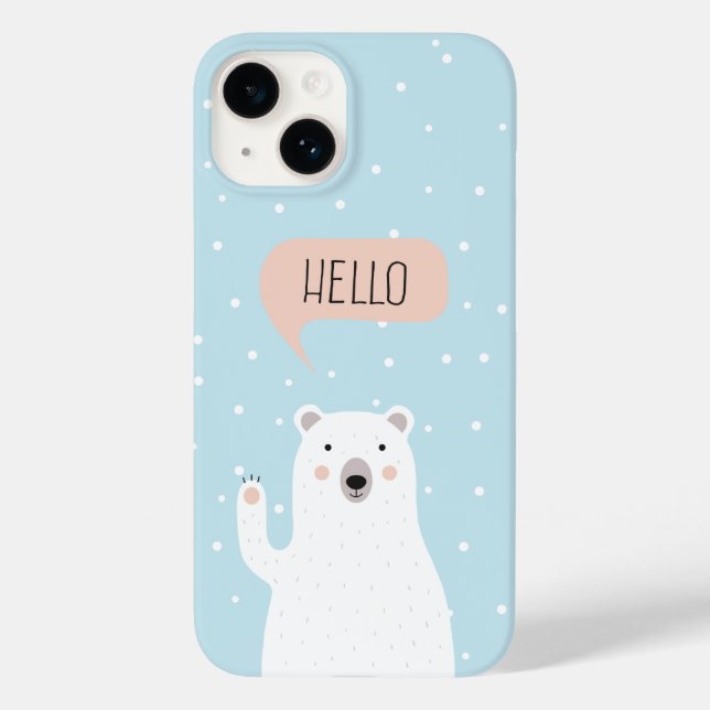 Cute Polar Bear in the Snow says Hello Case-Mate iPhone Case (Back)