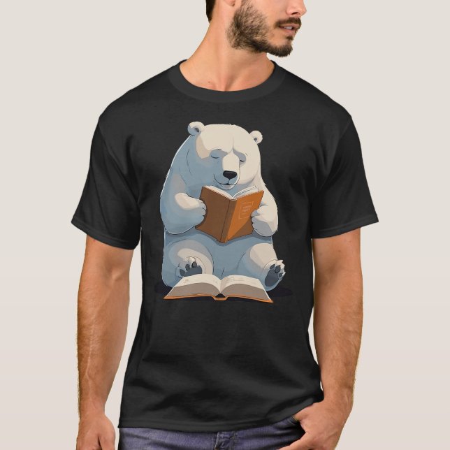 Cute Polar Bear is reading a Book, Reading Polar B T-Shirt (Front)