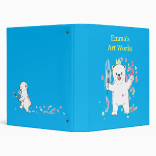 Cute Polar Bear Kids Name Art Binder