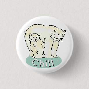 Cute Polar Bear Mama & Baby Pin Badge - Chill