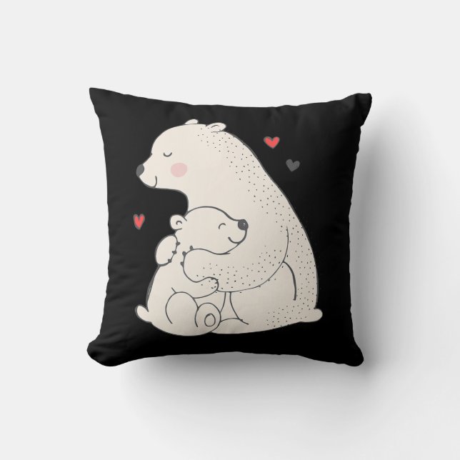 Cute Polar Bear Mama With Baby Throw Pillow (Front)
