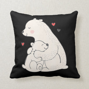 Cute Polar Bear Mama With Baby Throw Pillow