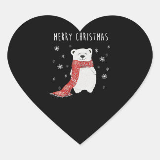 Cute Polar Bear Merry Christmas Xmas Heart Sticker