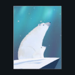 Cute Polar Bear Northern Light Winter  Postcard<br><div class="desc">Beautiful polar bear illustration starry sky postcard.</div>