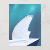 Cute Polar Bear Northern Light Winter 