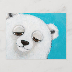 Cute Polar Bear on Blue Postcard
