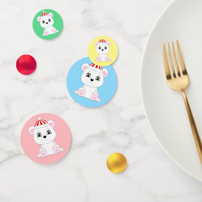 Cute polar bear on multicolored confetti (Group)