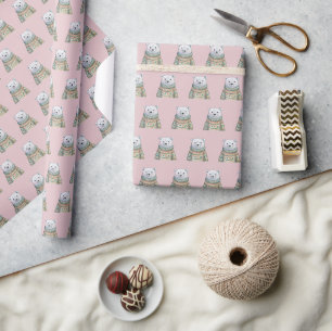 Cute Polar Bear on Pink Christmas Pattern Wrapping Paper