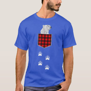 Cute Polar Bear Peeking Out Of Buffalo Plaid Pocke T-Shirt
