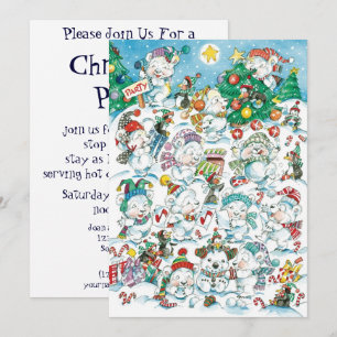 Cute Polar Bear Penguin Christmas Party Invitation