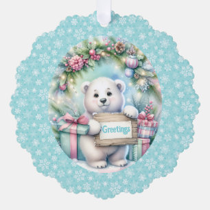 Cute Polar Bear Personalize Text Christmas Tag Ornament Card